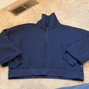 Adidas Aeroready Logo Jacquard Half Zip Navy Sweatshirt Etched Thumbholes